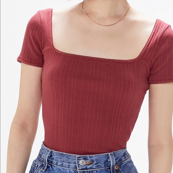 Urban Outfitters Tops - NWT UO Hadley Square Neck Lace Trim Tee, Sz L